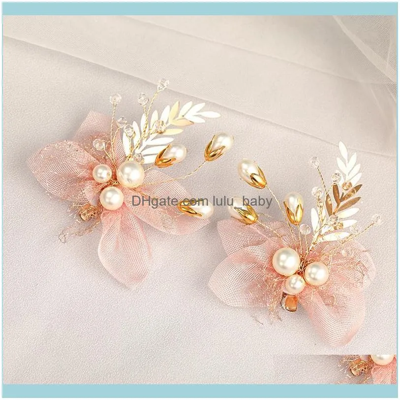 Pcs Big Pearl Hairgrips Pink Ribbon Hair Clips Pins Earrings Set Tiaras Vines Wedding Accessories Bridal Headbands & Barrettes