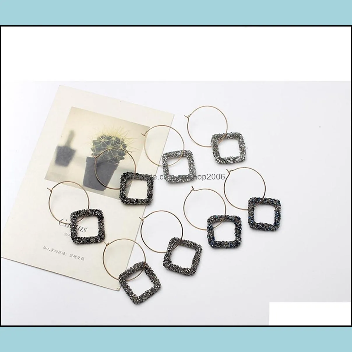 Square full diamond large circle earrings female prom dress fashion earrings