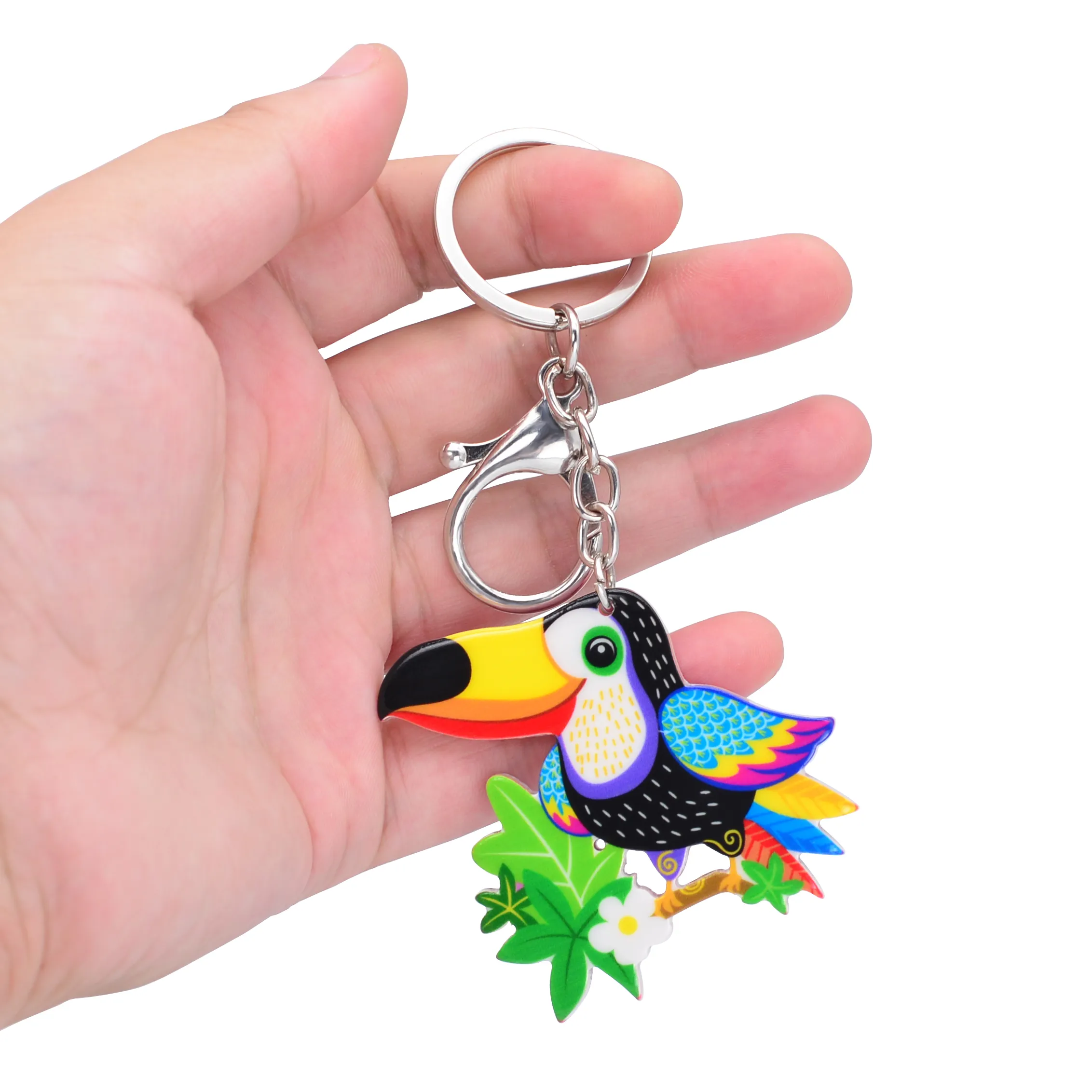 Cute Cartoon Acrylic Keychains Creative Toucan Bird Animal Key Chain Jewelry For Women Kids Girls Gift Car Accessory