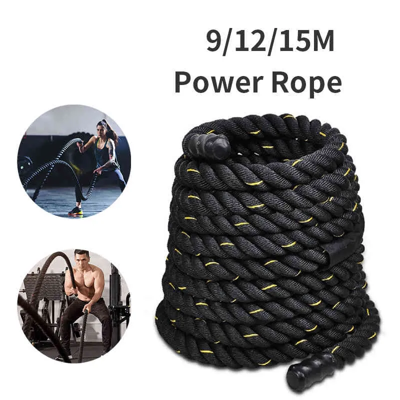 Battle Rope Core Abdominal Trainers Fitness Power Training 9/12 / 15m Kabel Gym Hem Övning 25/38 / 50mm Diameter Workout Muskelstyrka Traning Ropes Sport Jump Bands