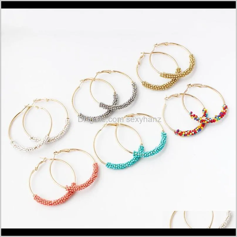 SHUANGR Rice Bead Temperament Ear Buckle Ear Clip Hoop Alloy Round Big Circle Geometric Earrings High quality Big Earrings1