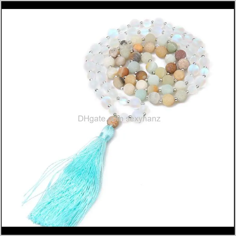 8mm natural stone handmade beaded tassel meditation yoga blessing amulet pendant moonstone necklace