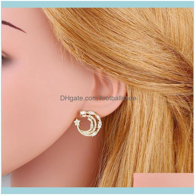Designers Geometric C-shaped female Korean simple cool wind star moon Zircon Earrings erw66