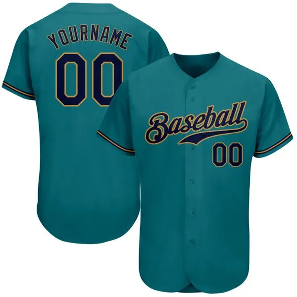 Custom Aqua Navy-Old Gold-2 Authentic Baseball Jersey