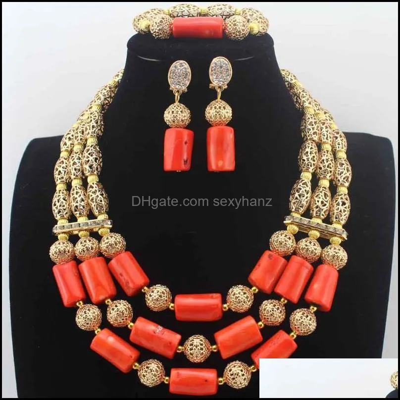 Earrings & Necklace Beautiful Purple Coral Beads Nigerian Wedding Jewelry Set African Costume W13669