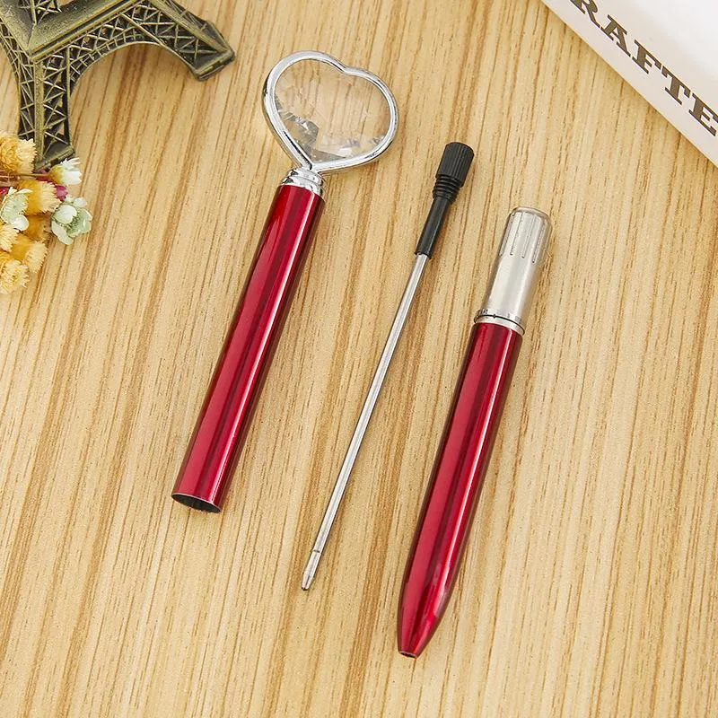 Creative Heart Diamond Ballpoint Pen Crystal Glass Metal Ball Pens Fashion School Office Supplies