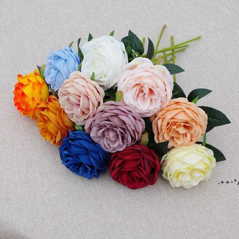 Single Stem Rose Flower 30cm in Length Artificial Silk Roses Wedding Party Home Decorative Flowers White Pink Red DAP366