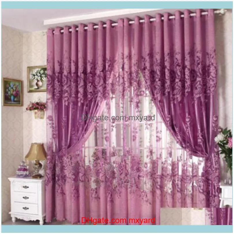 1 pcs Window Curtain Luxurious Upscale Jacquard Yarn Curtains Peony Pattern Voile Door Window Curtains Living Room Bedroom Decor1