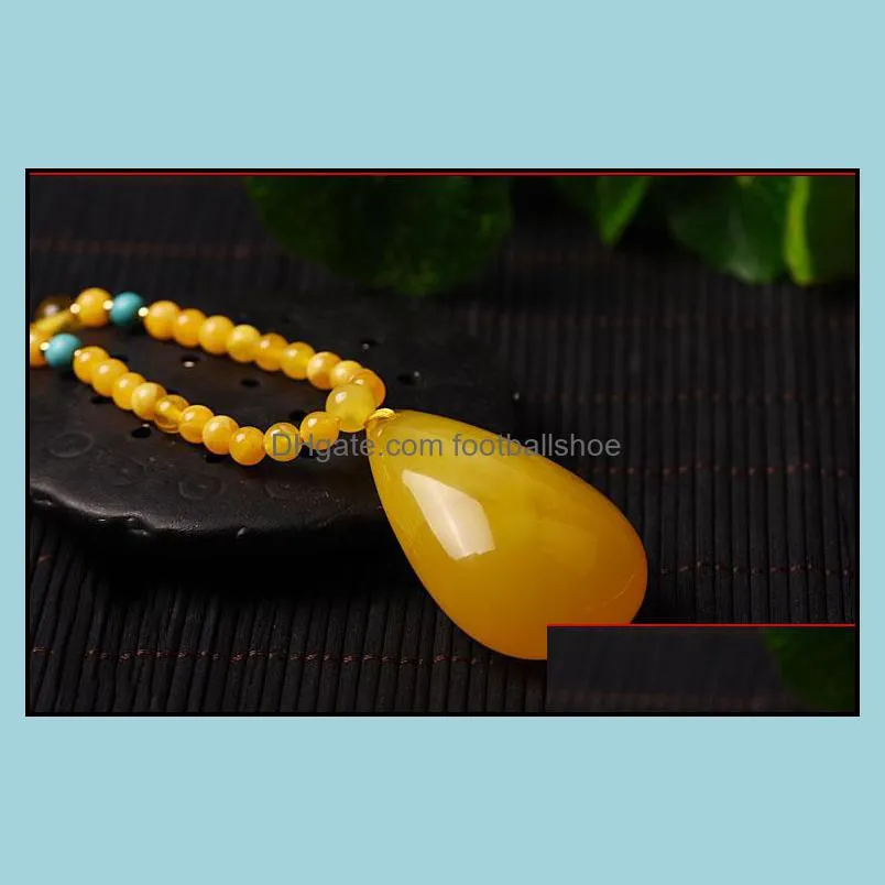 Chicken Butter Yellow Beeswax with Drop Drop Pendant Amber Men`s and Women`s Sweater Chain Charms