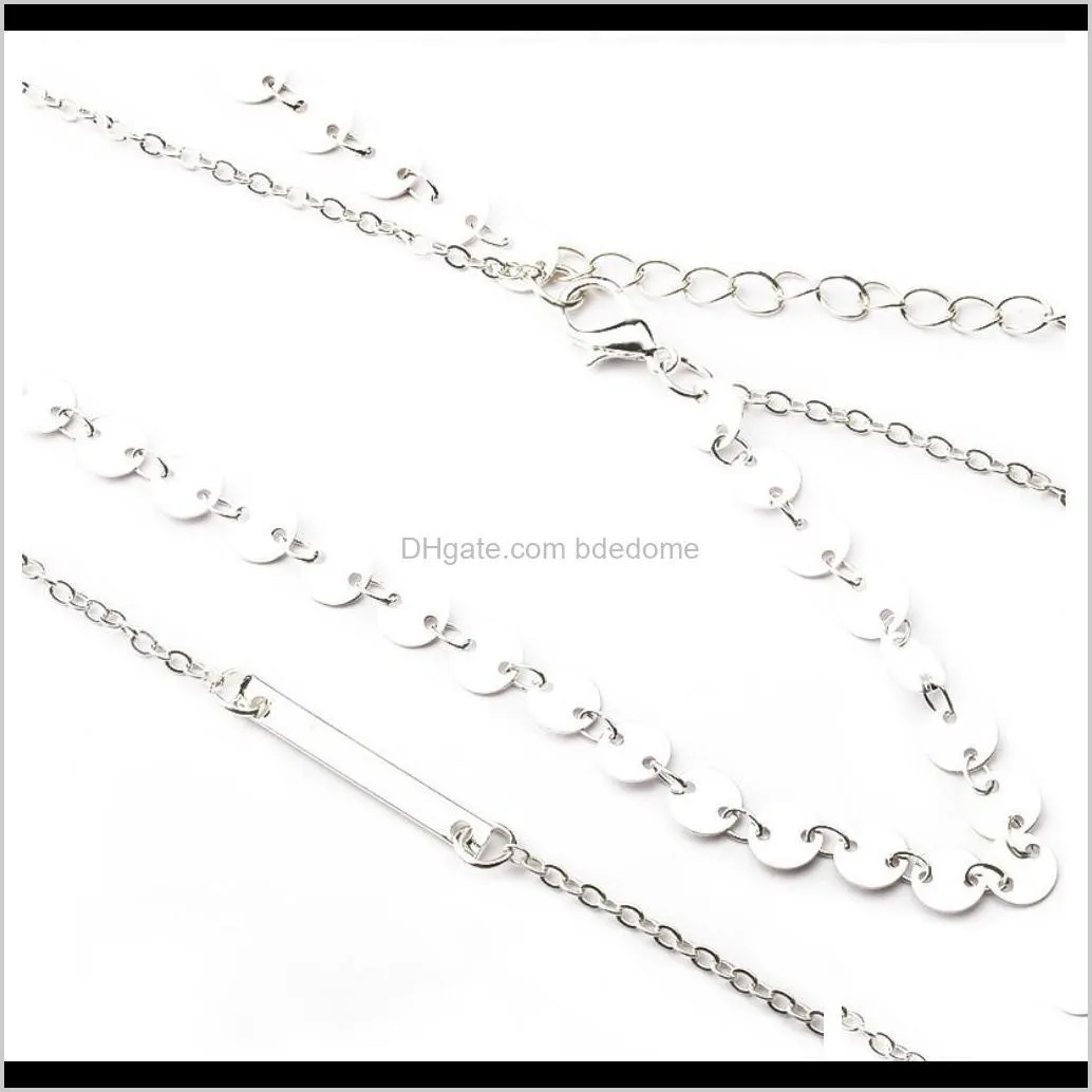 sexy multi layer necklace coin chain choker square bar pendant silver gold color plated o chain women gift