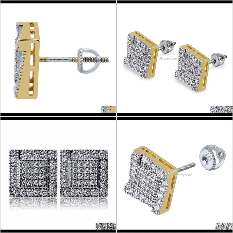 european and american personality square ladder hip-hop stud full of zircons double colored men`s earrings
