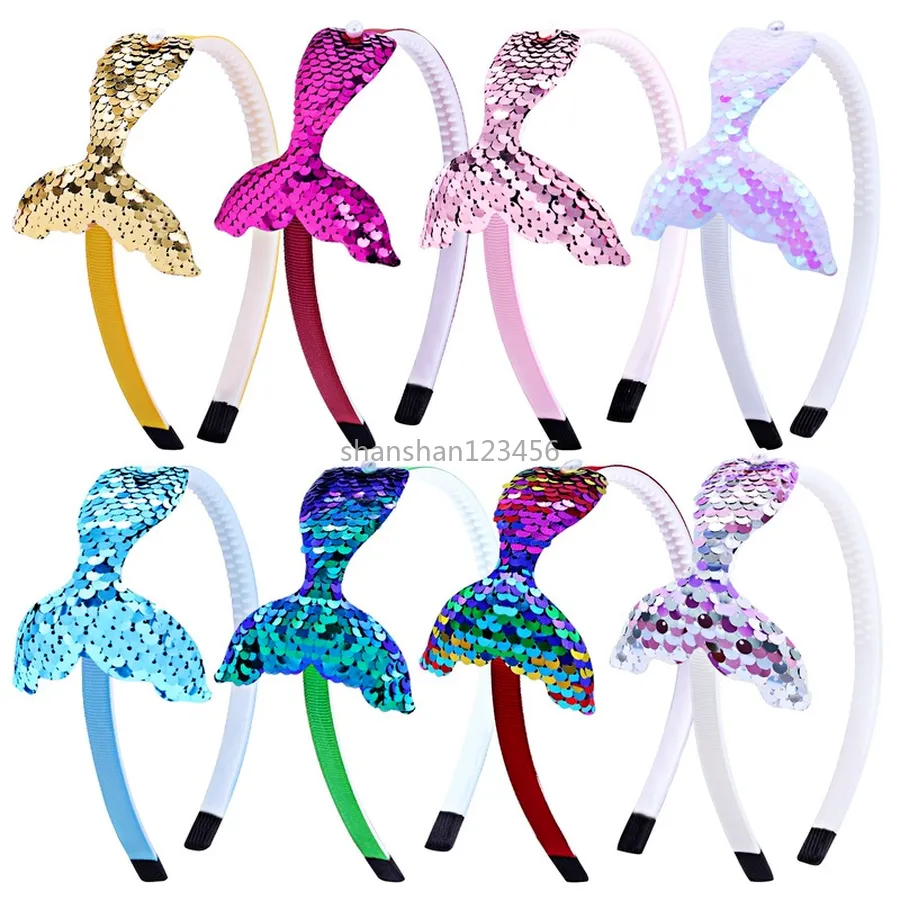 Scale Reversible Colorful Gradient Sequin Mermaid Tail Headband Children Baby Hair Bands Hoop Fashion Jewelry Gift Will and Sandy