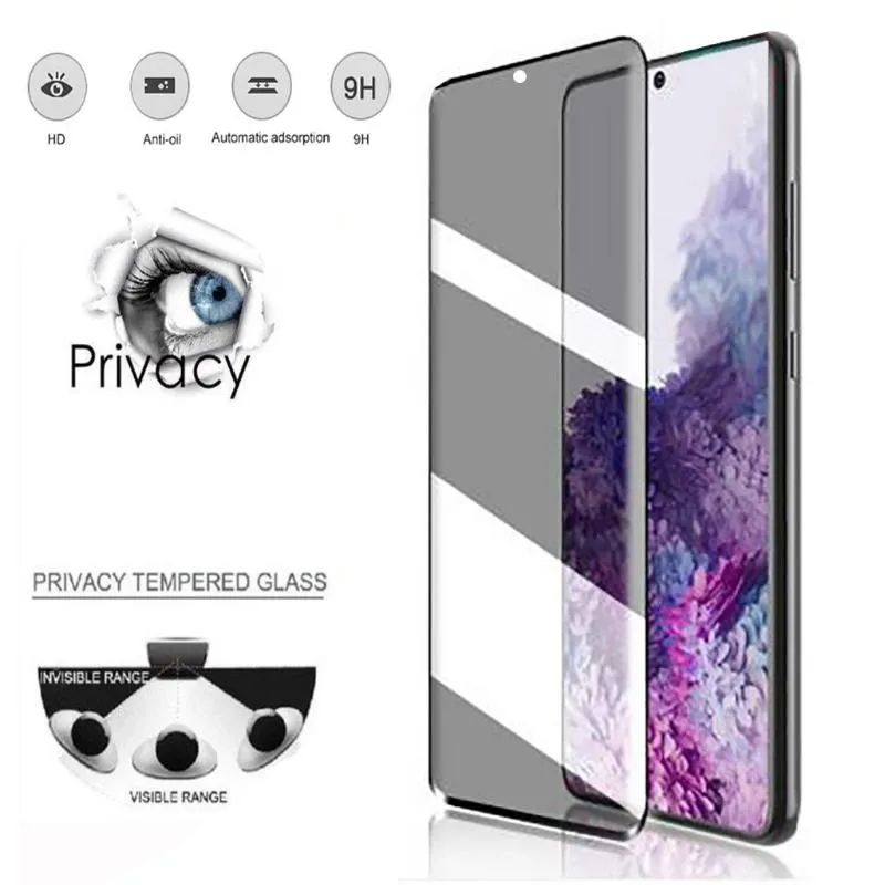 Sekretess Fullskärmsskydd Anti-See Tempered Glass för S20/S20 Plus Support Drop FE3 Mobiltelefonskyddare