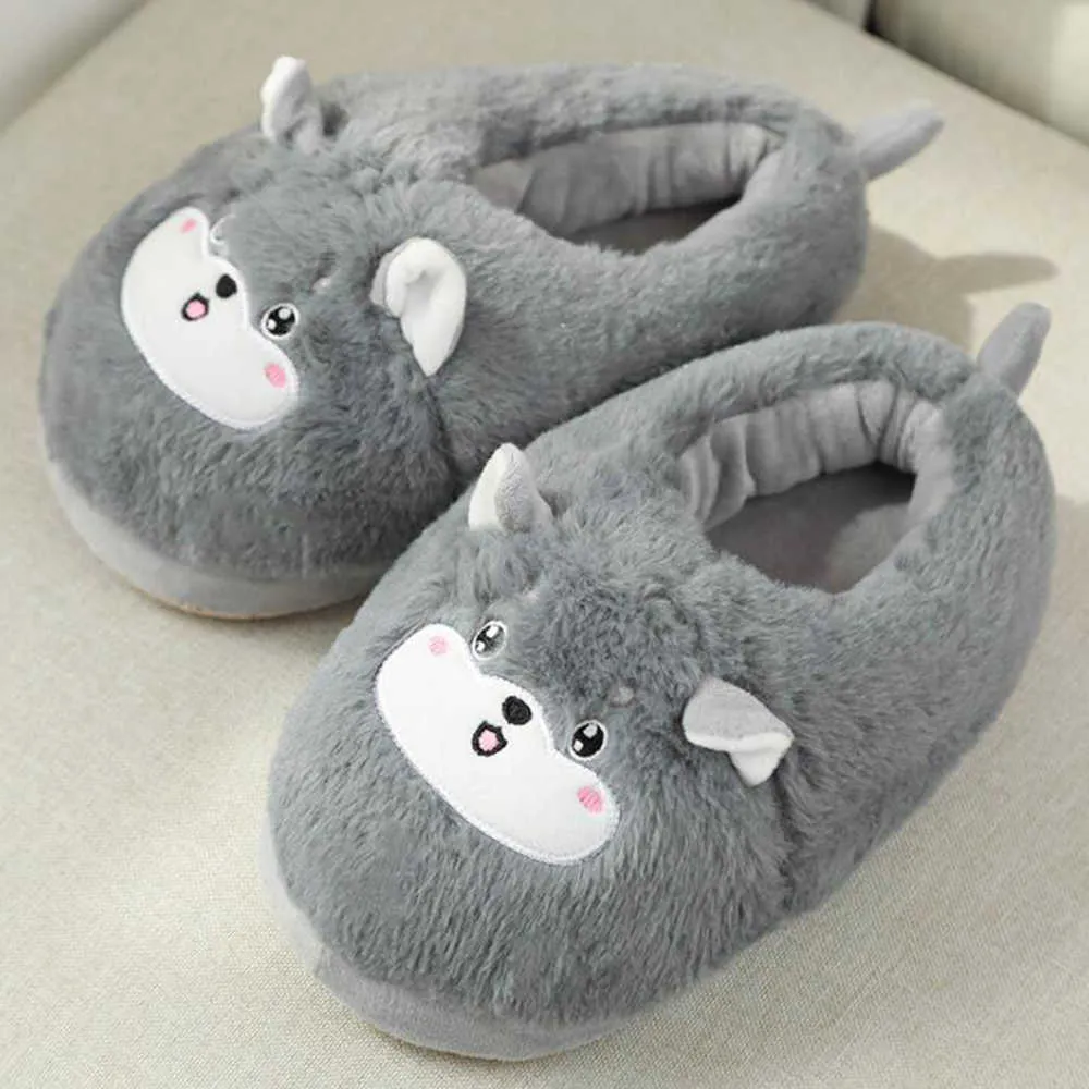 Women Animal Slippers Winter Warm Plush House Shoes Indoor Flip Flops Funny Cartoon Slipper Female Soft Anti-slip qq837 210625