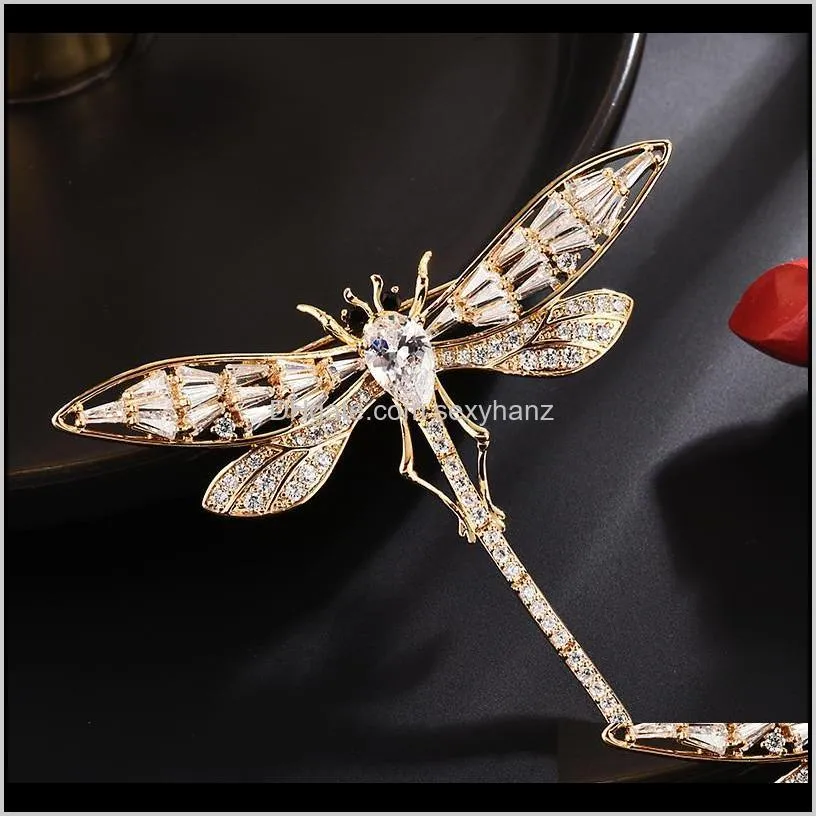 crystal silver color fashion dragonfly brooches pin for women scarf pin zircon brooch suit corsage collar coat jewelry broach
