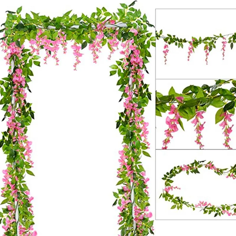 Couronnes de fleurs décoratives 2M Wisteria guirlande de vigne artificielle pour Mariage mariage décoration de jardin décor à la maison Fack Plantas Artificiales