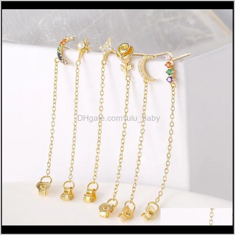 februaryfrost brand minimalism 925 sterling silver earrings for women jewelry long tassel drop earrings rainbow cz pearl flower dangle