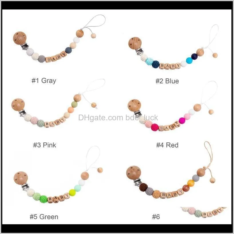 1set Baby Pacifier Chain Personalize Name Pacifier Clip Wooden Dummy Chain Holder Cute Soother Baby Teething Toy Chew