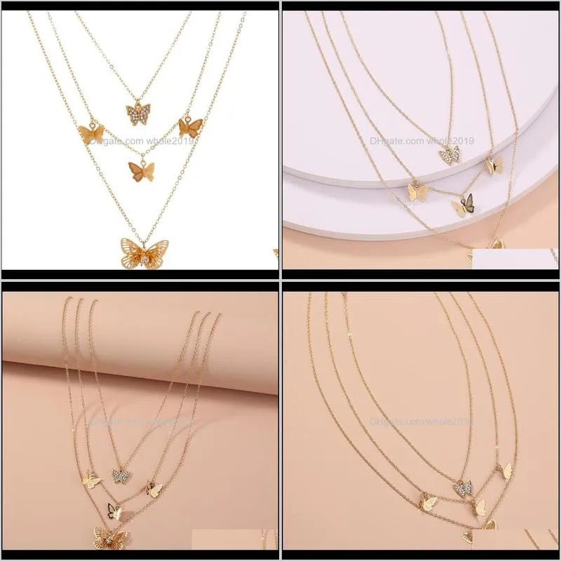 creative retro alloy butterfly necklace for women fashion exaggerated metal crystal multilayer 2021 jewelry wholesale pendant