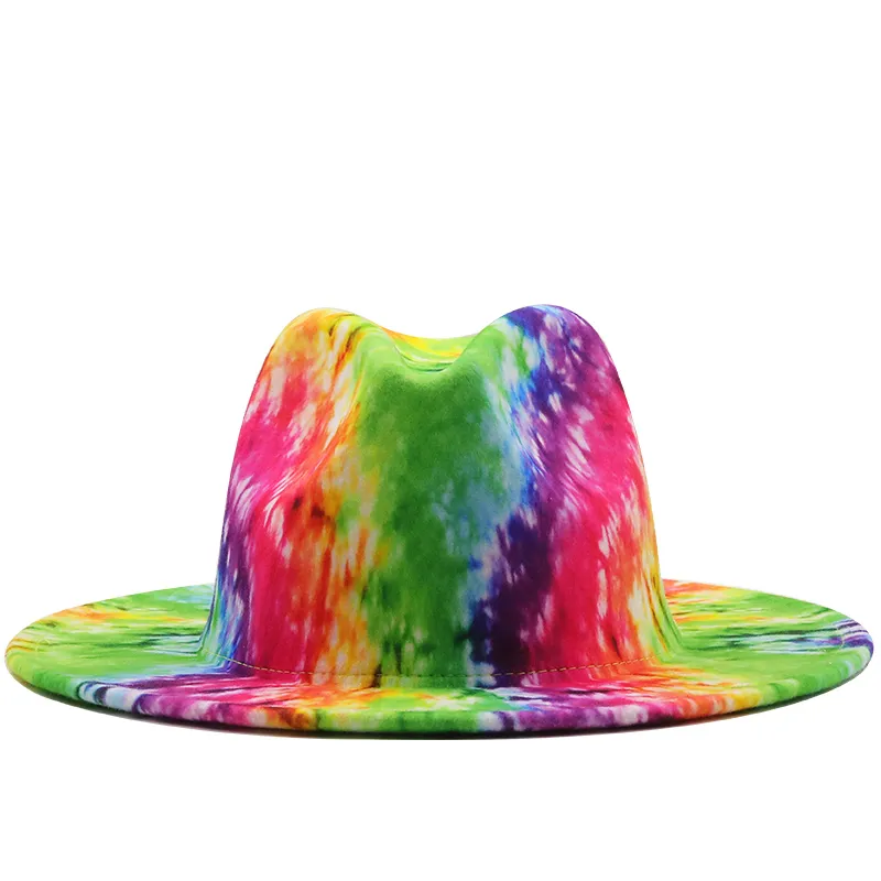 الملونة واسعة بريم الكنيسة ديربي الأعلى قبعات بنما شعر فيدورا قبعة للرجال النساء الصوف الاصطناعي النمط البريطاني جاز
