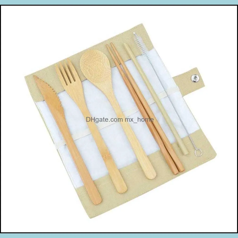 Wooden Forks Dinnerware Bamboo Teaspoon Fork Soup Knife Catering Cutlery Set With Cloth Bag Outdoor Travel Portab bbyvhl bdesports