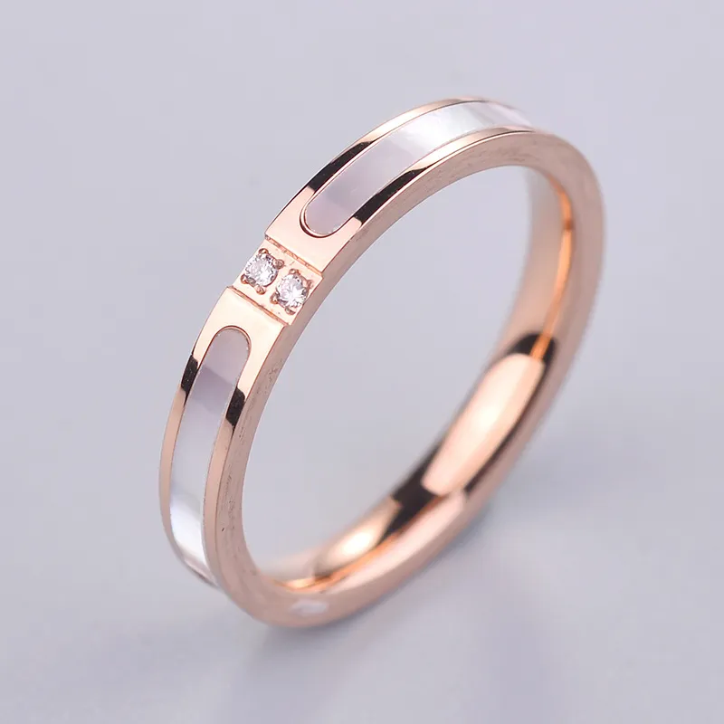 Hoge kwaliteit rose goud plating wit shell ringband bruiloft verlovingsringen sieraden