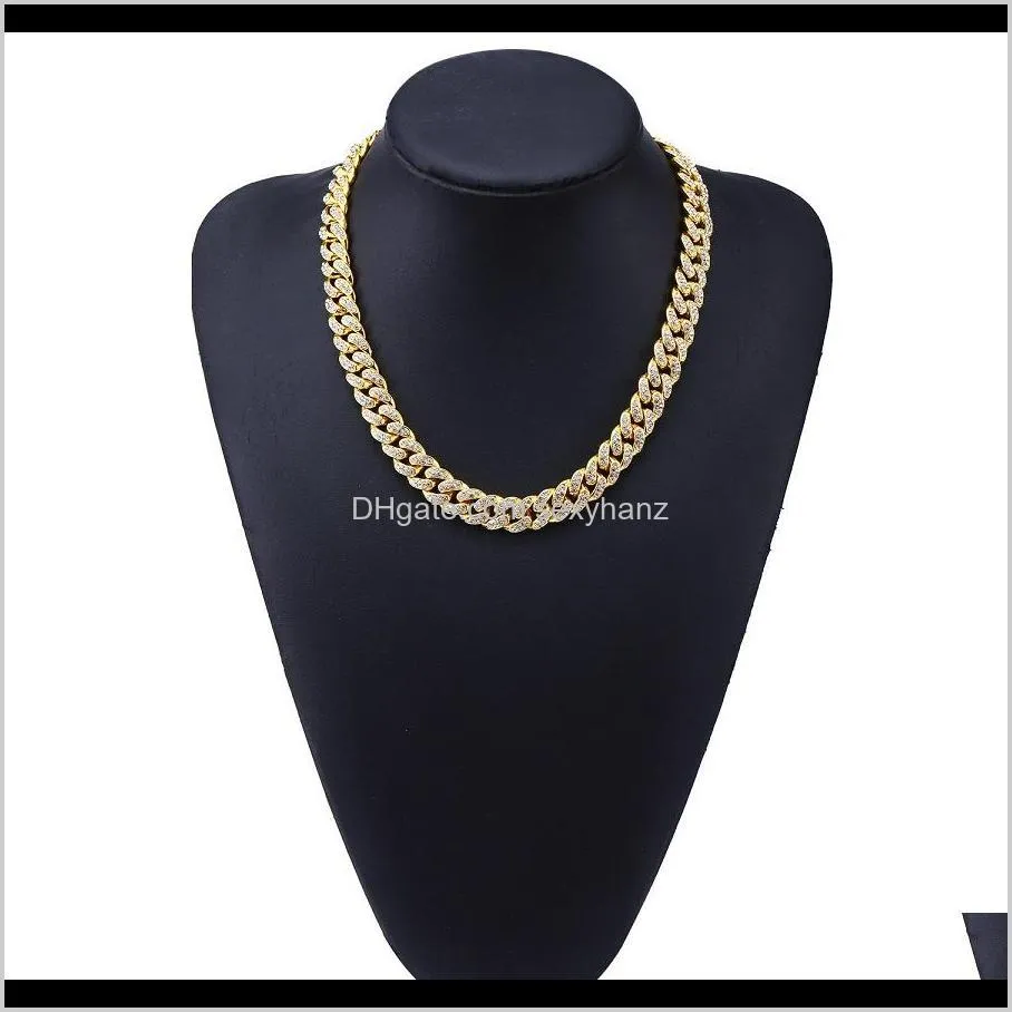 new hot seller iced out bling  cuban necklace link chains hip hop jewelry high quality 18inch 20inch 24inch chain gold silver