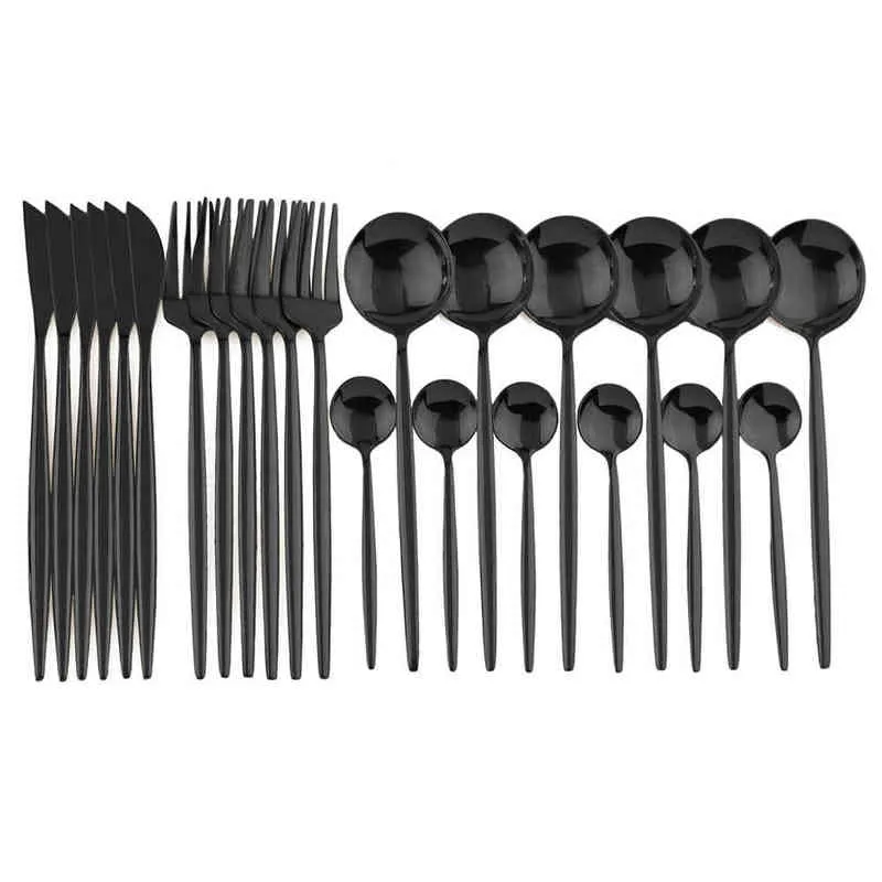 Geschirr-Set, Abendessen, Messer, Gabel, Löffel, Geschirr-Set, Edelstahl, Besteck, Besteck, Hochzeits-El, glänzendes schwarzes Besteck-Set 211223