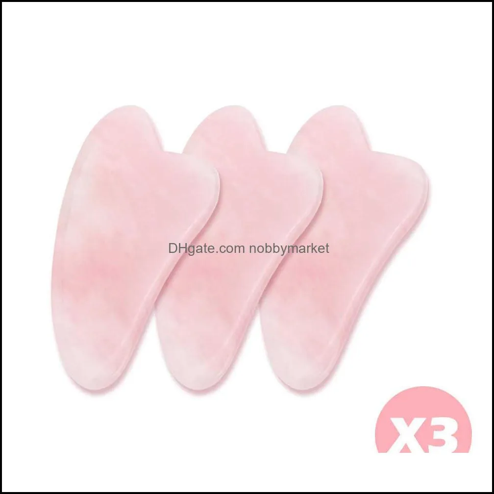 Quartz 3pcs Rose Jade Stone Heart-shaped Triangle Guasha Scraper Massage Handmade Board Anti Cellulite Wrinkle for Body O2A9