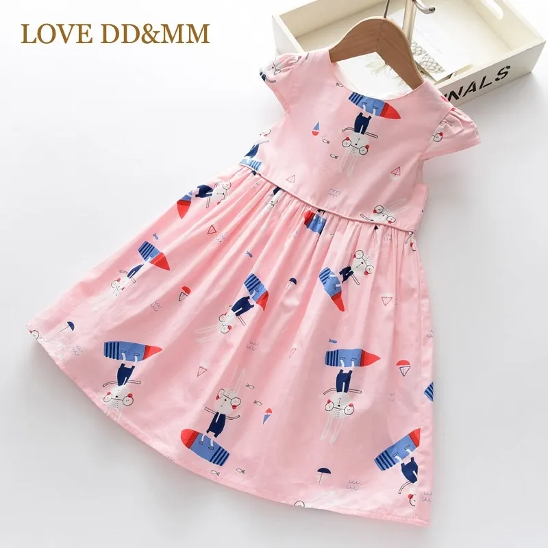 Love DDMM Девушки Платья Летние Сладкие Кролик Печать Платье для Девочки 3-8 лет 210715