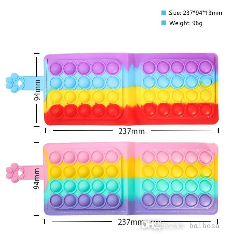 Decompression Toy Rainbow Silicone Kids Purse Push  Bubble Fidget Wallet Popper Sensory Fun Wallet Clip