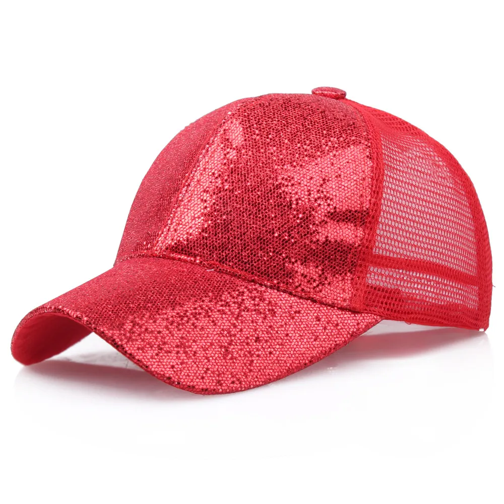 Ponytail Baseball Cap Women Snapback Summer Mesh Hats Casual Sport Sequin Caps Drop