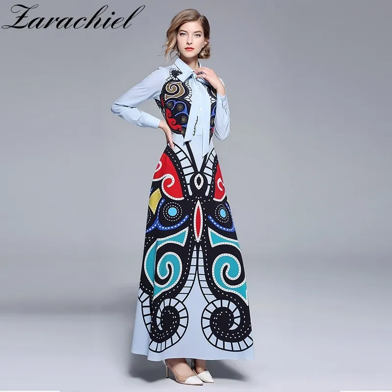 Fall Runway Lady Bow Belt Vintage Print Turn-down Collar Short Sleeve Slim  Women Ankle-Length Maxi Dress from Dhgate Basic & Casual Dresses - price  62.11