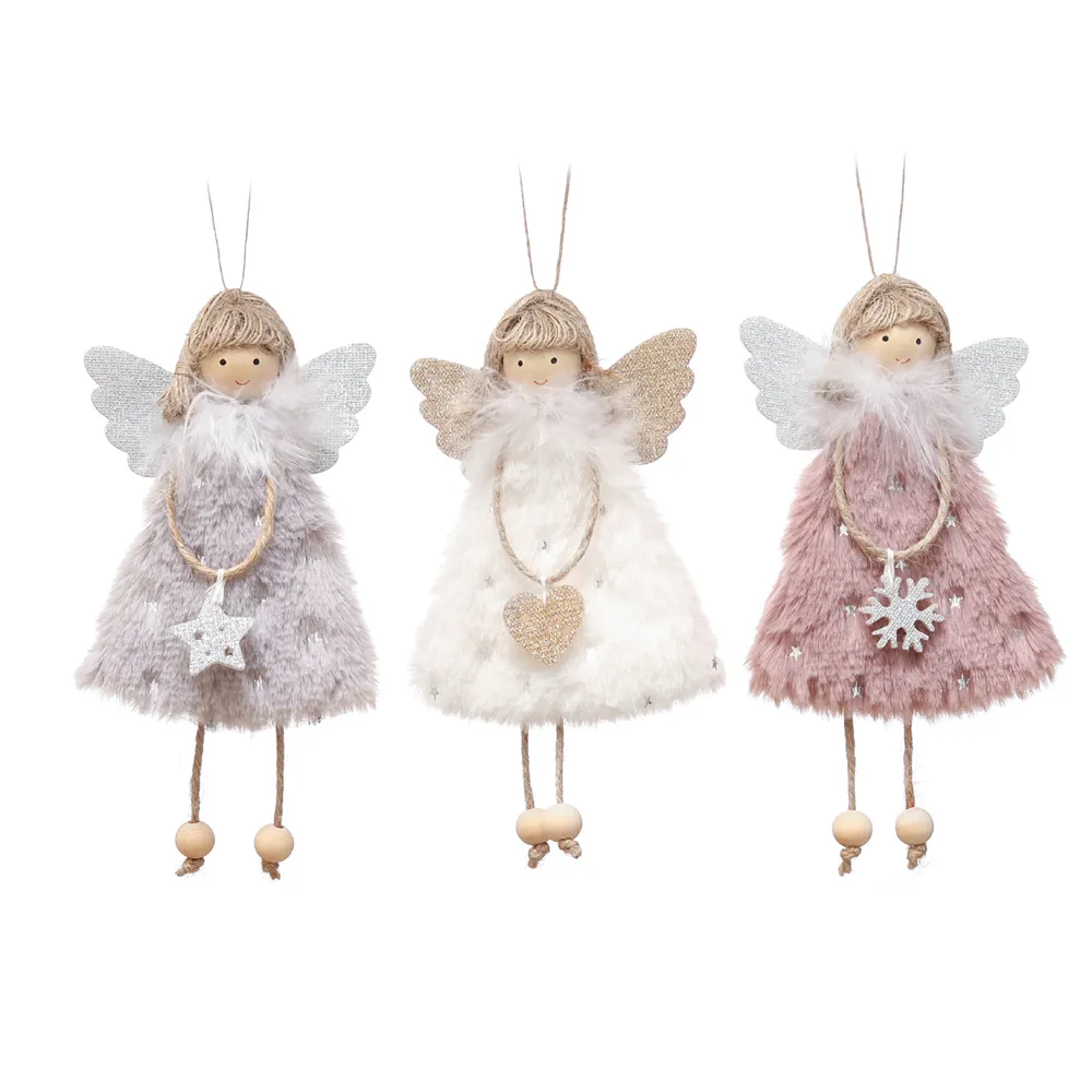 Julgransdekorationer Plysch Angel Doll Girl Pendant Navidad Nyår Xmas Hängande Ornaments Kids Gift XBJK2110