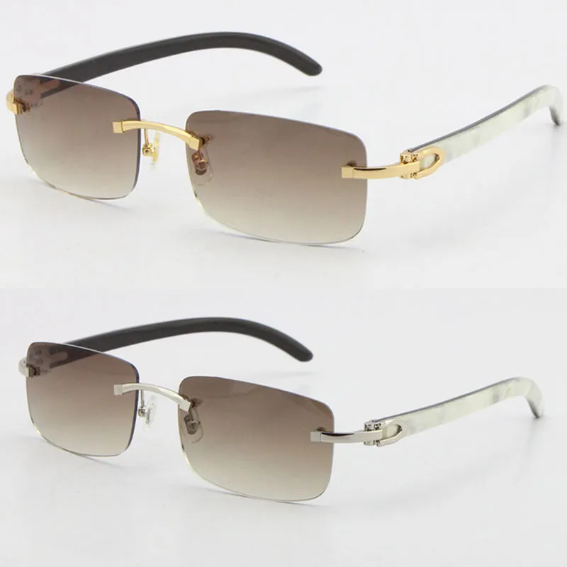 Wholesale Selling Rimless 8200757 Men Square Sunglasses Original White inside Black Buffalo horn Sun Glasses male and female UV400 Lens Frame Size: 56-18-140mm