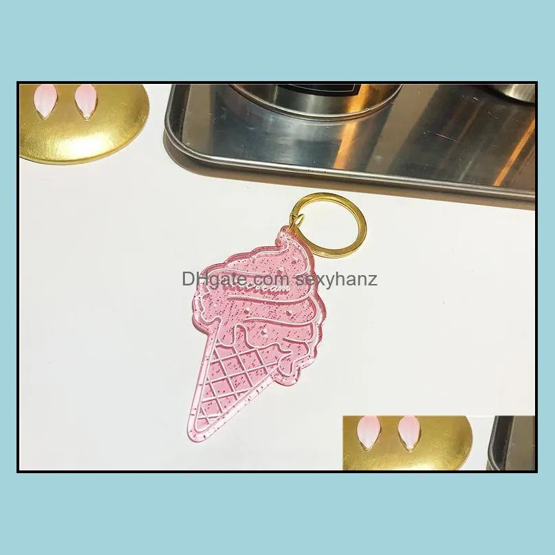 Customize Engrave Key Chain Acrylic Cute Ice Cream Clear Glittery Keychain Acetate Keyring Delicate Promotion Gift