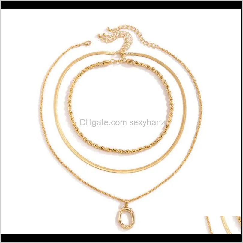 geometric elliptical ring pendant necklaces multi layer alloy gold snake chain women skirt dress twist necklace ornaments accessories