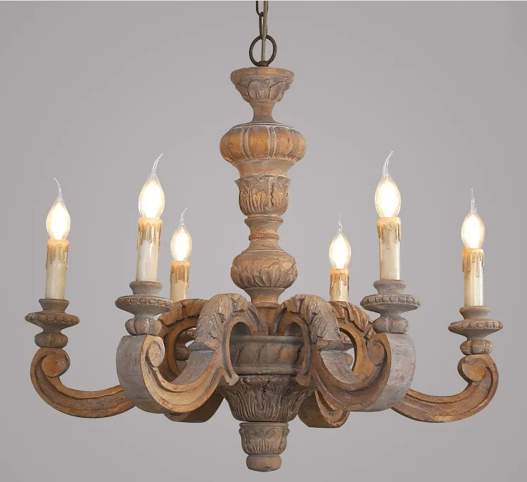 Italian Murano Roman Pillar Chandelier Vintage Wooden Carved French