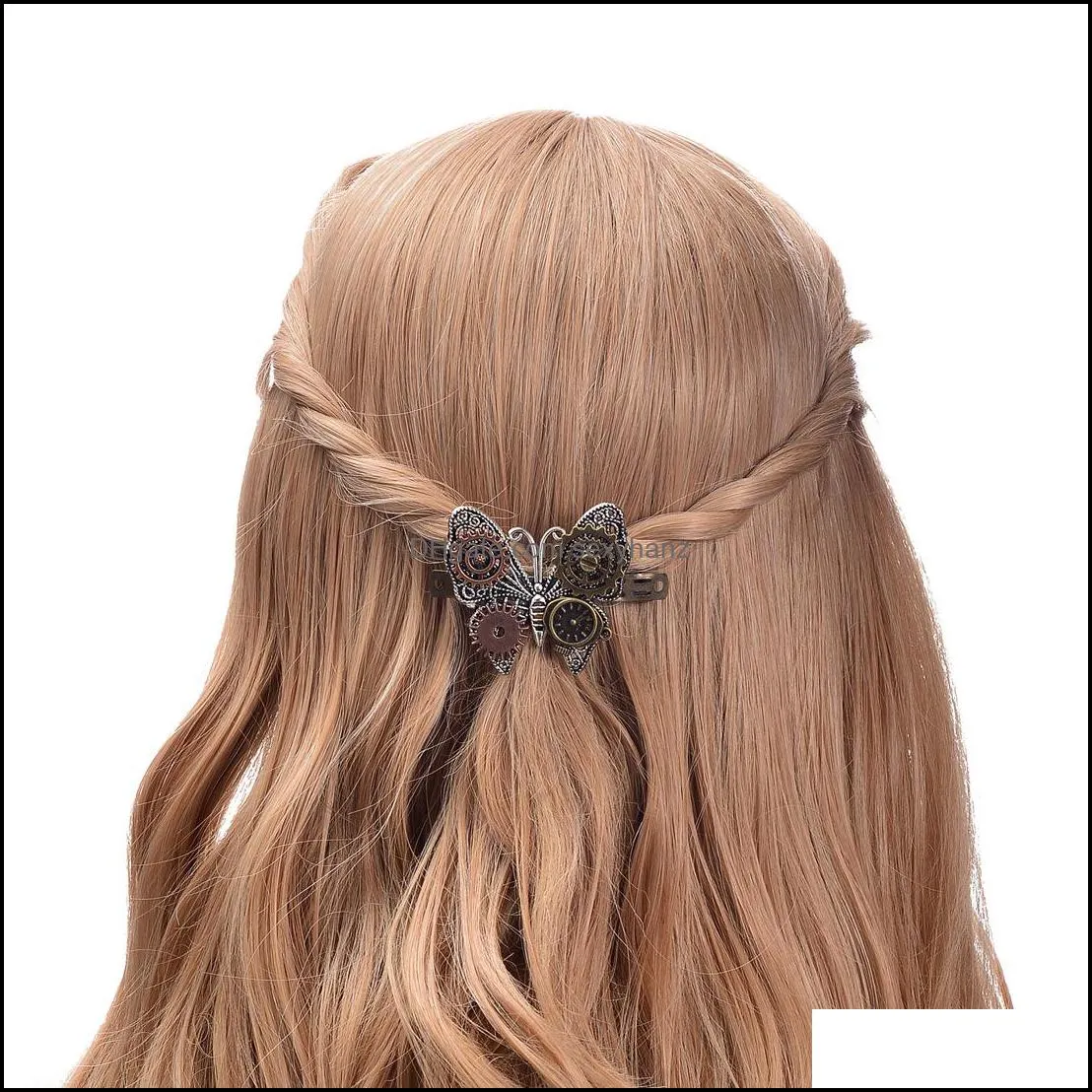 Pinces à cheveux Barrettes Bijoux S874 Mode Femmes Vintage Papillon Barrette Steampunk Gear Alliage Épingle À Cheveux Clip Pin Lady Drop Delivery 2021
