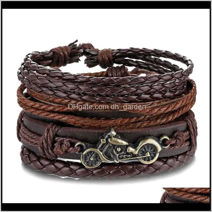 Vintage Motorcycle Jewelry Multilayer Brown Leather Bracelet Men Fashion Handmade Braided Rope Bracelet Bangle Women Accessories1