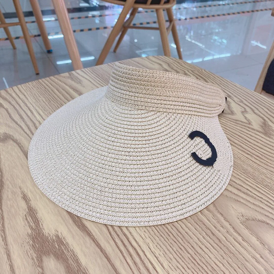 Fashion Designer Black White Lertter Print Straw Caps Without Top Holiday Beach Hat Womens Wide Brim Hats High Quality Su166L