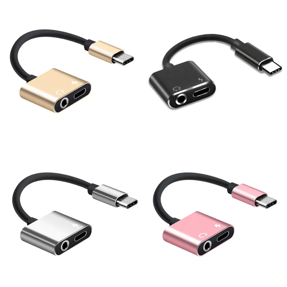 USB-C Typ C Adapter Laddare Ljudkabel 2 i 1 Typ-C till 3,5 mm Jack hörlurar AUX Converter för Samsung Xiaomi Huawei Telefon