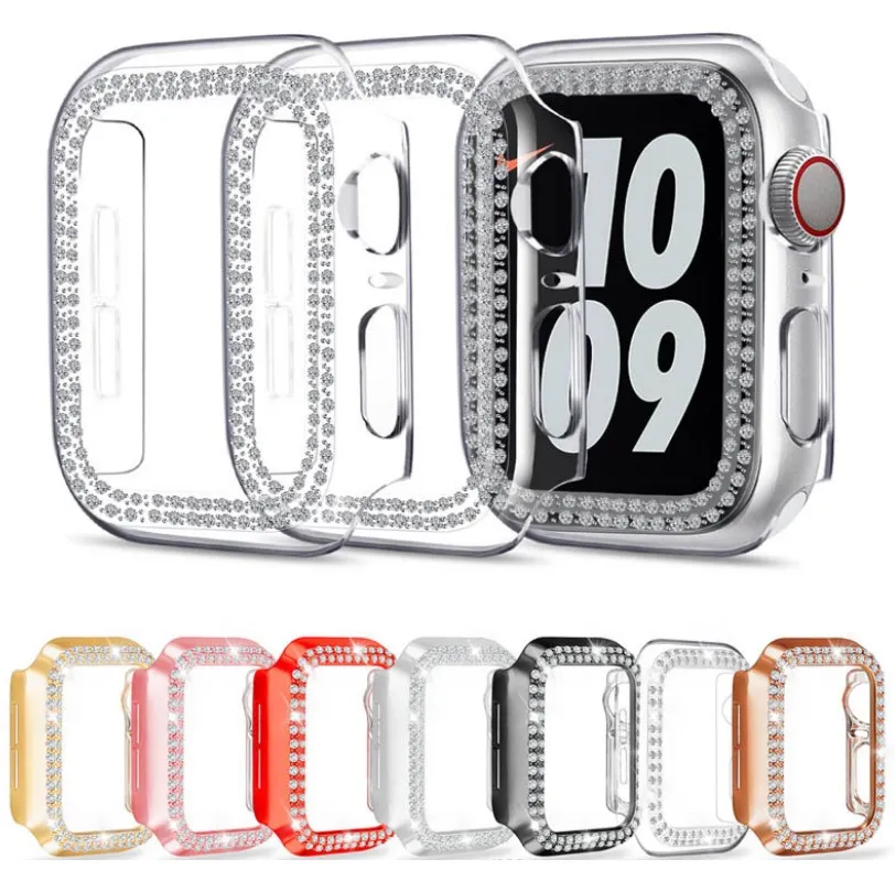 Diamond Diamond Diamond voor Apple Horloge 7 41mm 45mm 44mm 40mm 42mm 38mm Accessoires Protector Bumper Cover Iwatch Serie 6 SE 5 4 3 Fabriek Groothandel