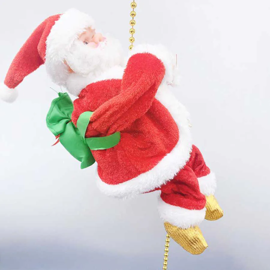 Boneca de Papai Noel Brinquedo de escalada elétrica rastejamento para cima e para baixo xmas festa de presente de pingente de Natal 2022 decorações de Natal para casa 211012