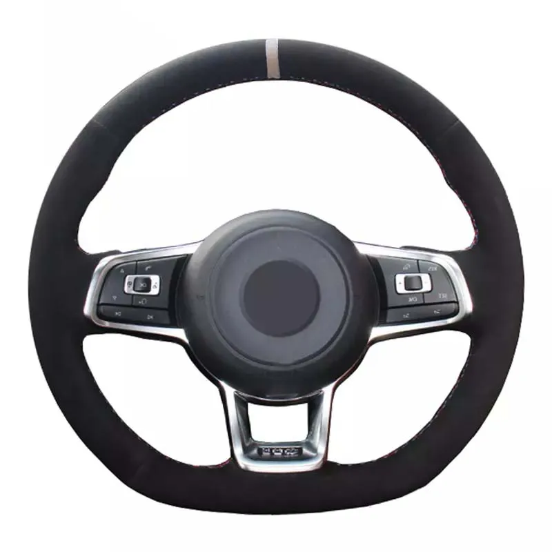 Car Steering Wheel Covers Hand-Stitched Soft Black Suede For Volkswagen Golf 7 GTI Golf R MK7 Polo Scirocco 2015 2016