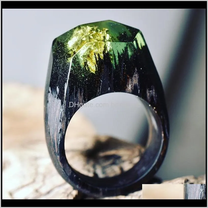 secret forest scenery resin ring wood ring crystal band ring hand made fashion jewelry for women and men 24 styles couple rings 