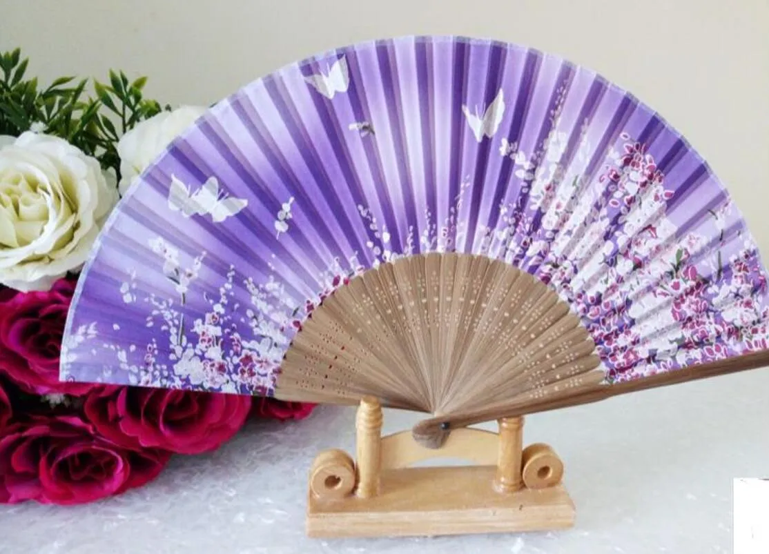 100 stks klassieke Chinese bruiloft gunst bloem zijde stof kersenbloesem vlinder bruids douche gift doek vouwen hand fan