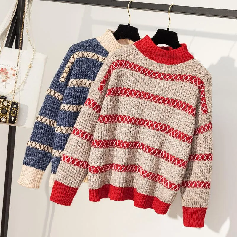 Work Dresses Woman Sweaters Pullovers Long Sleeve O Neck Or A-line Skirt Casual Loose Color Matching Harajuku Vintage Fashion Chic Top