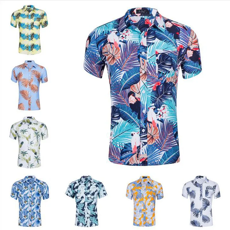 Mens Mode Shirt Toppar Färgglada Ananasmönster Hawaii Beach Vacation T-shirt Boys Maple Leaf Printing Tees 16 stilar