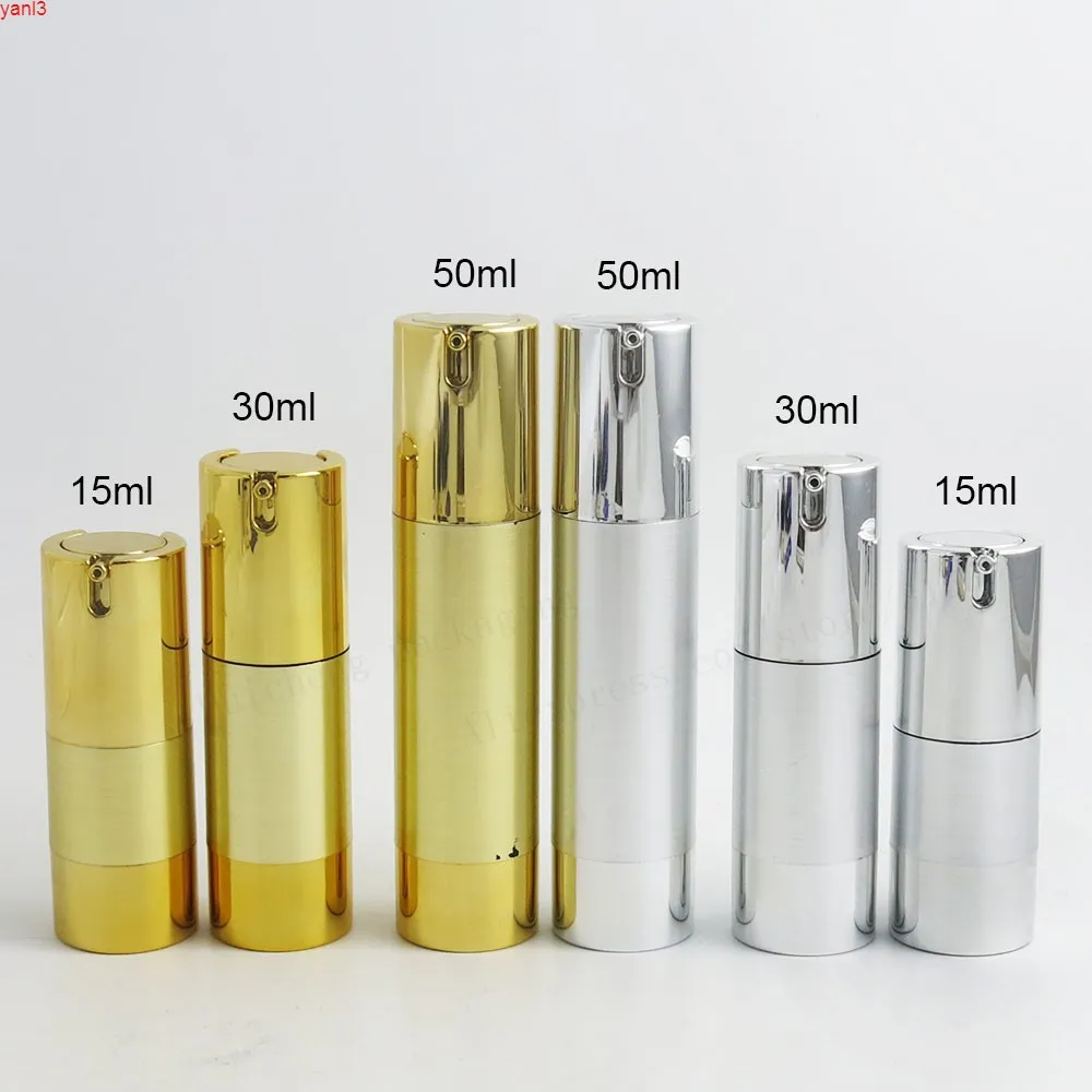 12 x 15ml 30ml 50ml lotionless de alumínio à bomba de loção de alumínio 1oz contêiner 30ml loção de embalagem de ouro prata corante QTY